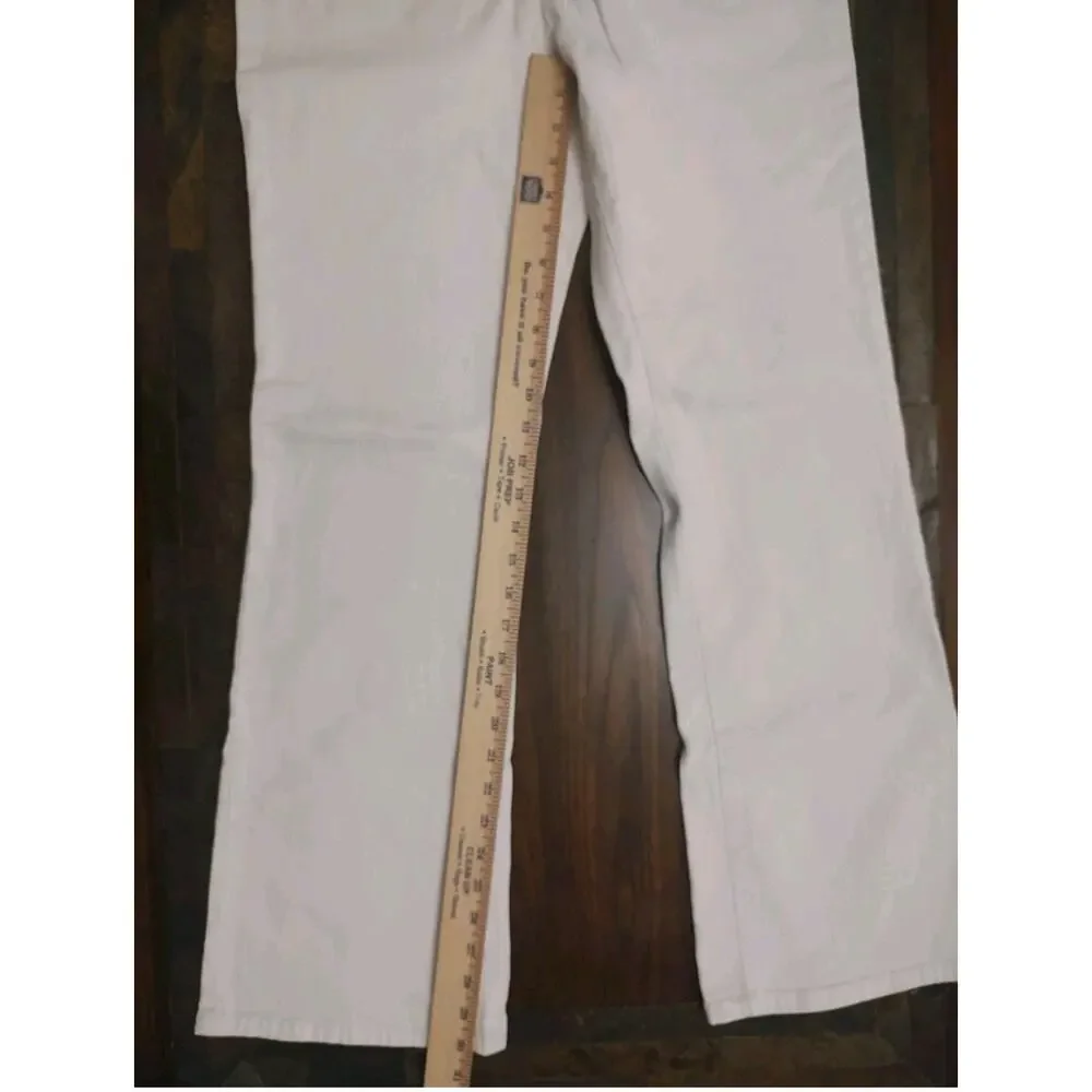 Michael Kors Women Size 10 Mid Rise Flared Leg White Denim Jeans Silver Accents